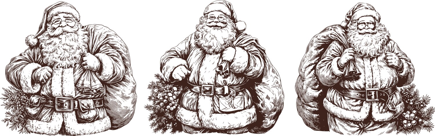 Santa with a sack christmas monochrome vintage Vector Image