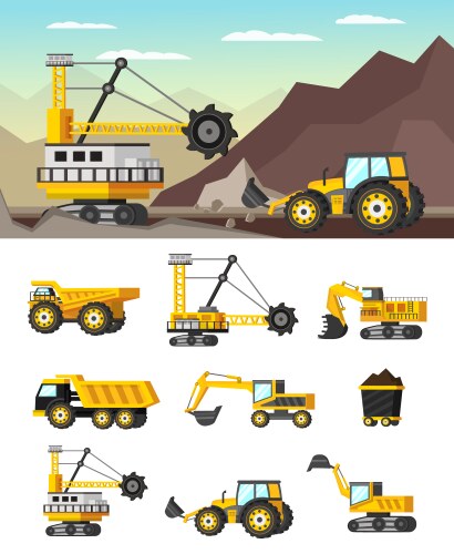 Mining industry flat composition Royalty Free Vector Image