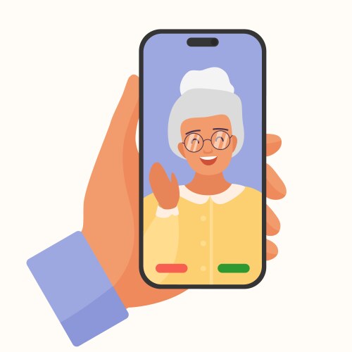 video call to senior woman hand holding phone vector image vector image