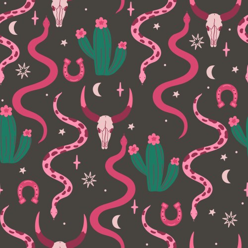 wild west seamless pattern with skulls snakes vector image