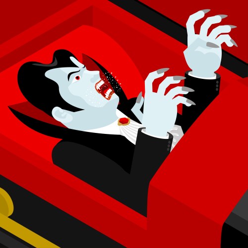 Dracula in coffin vampire count an open vector image
