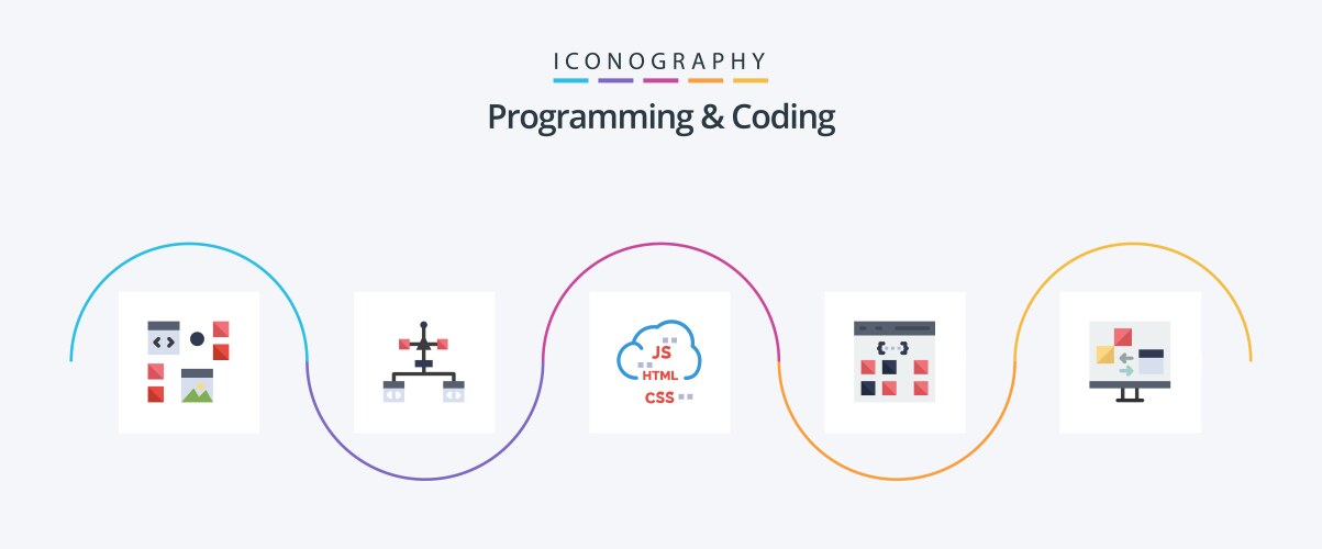 Programming and coding flat 5 icon pack including vektorbild