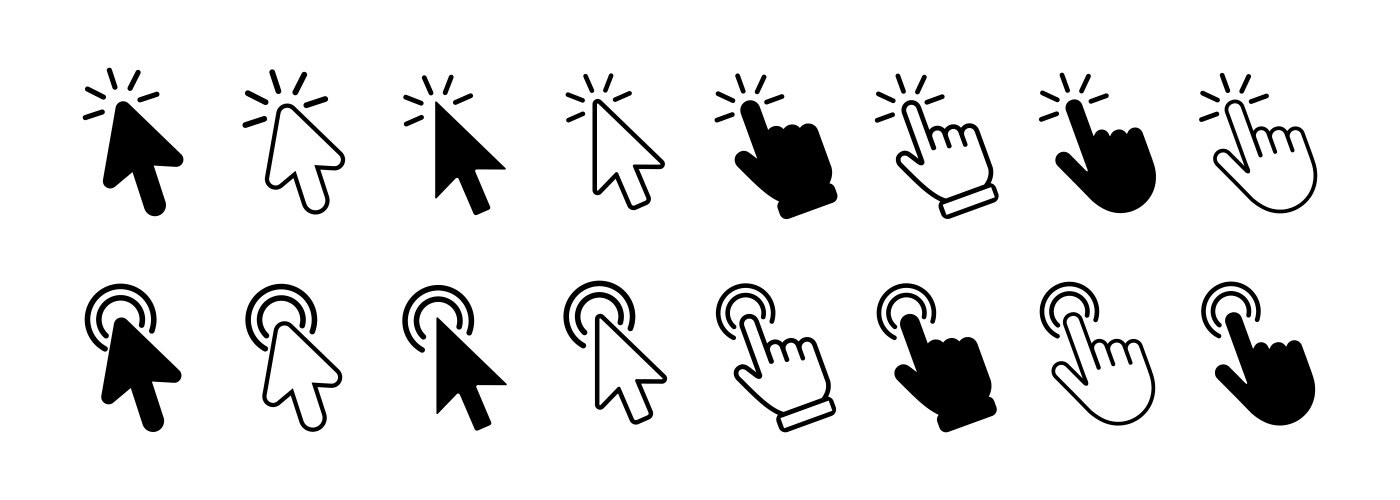 Click cursor icons set hand cursor icon computer vector image