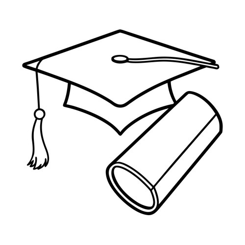 Graduation Cap and Diploma Line Art Vector Image