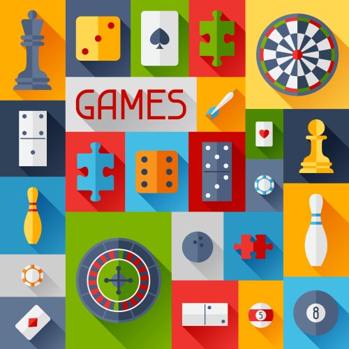 Background with game icons in flat design style vector image