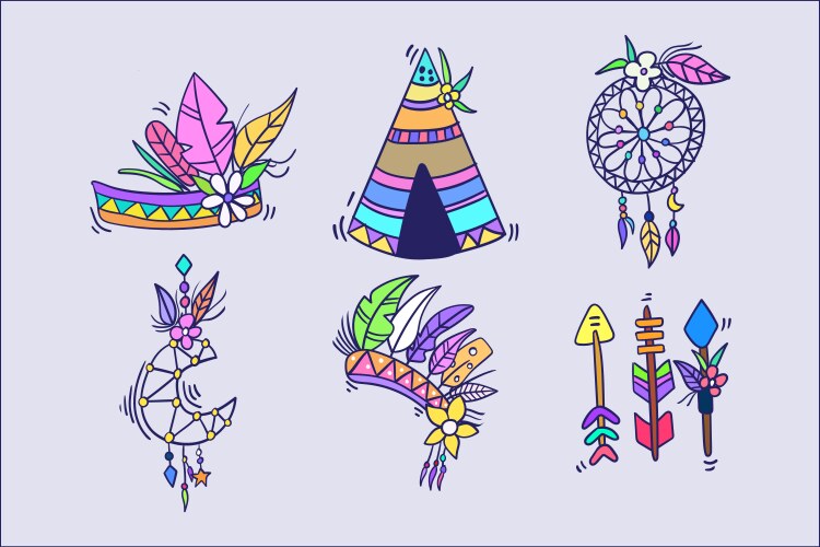 Hand drawn boho element set Royalty Free Vector Image