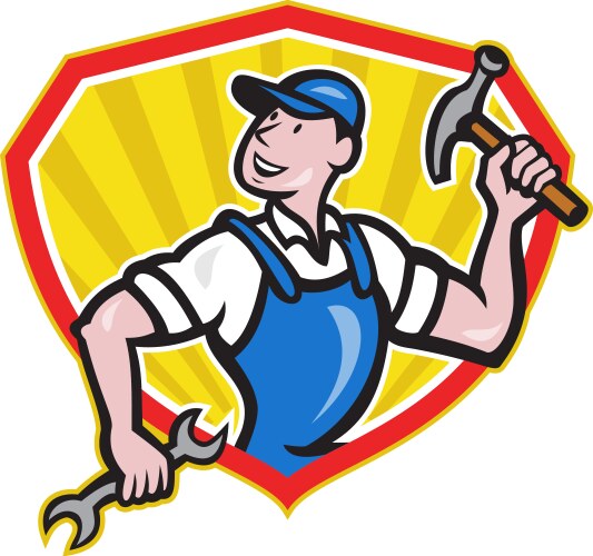 Carpenter builder hammer spanner cartoon Vector Image