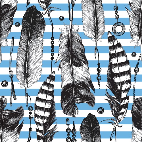 Seamless pattern with hand drawn feathers Vector Image