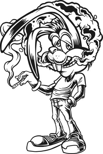 Psychedelic bunny mind blowing smoke weed outline – Royalty-Free Vector |  VectorStock, image size:335x500