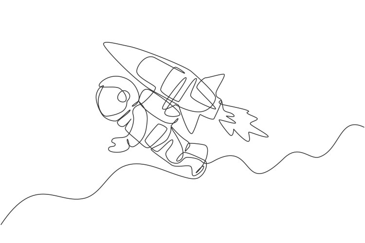 One continuous line drawing spaceman astronaut Vector Image