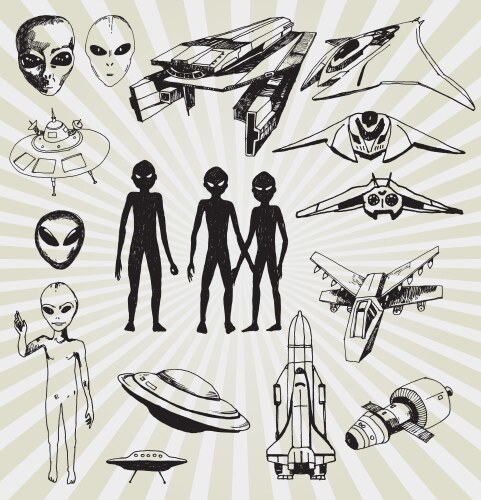 Space Doodles - Aliens & Spaceships Vector Image
