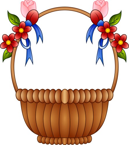 Empty wicker basket with color flowers and blue bo vector image