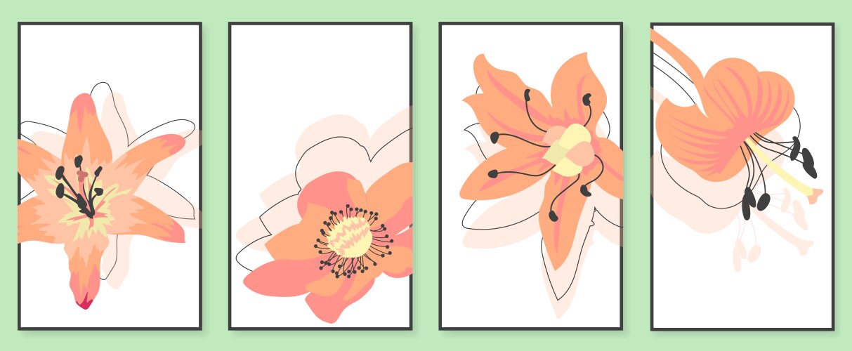 abstract botanical wall art set vector