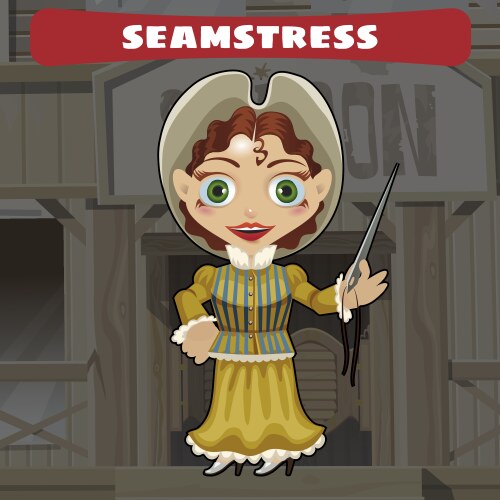 cartoon character of wild west - seamstress vector image