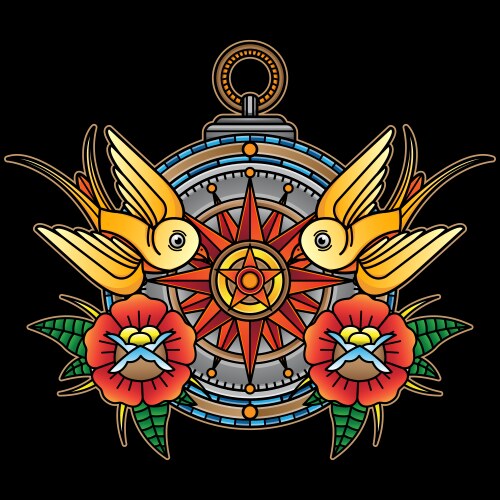 Vintage Compass Rose Tattoo Vector Image
