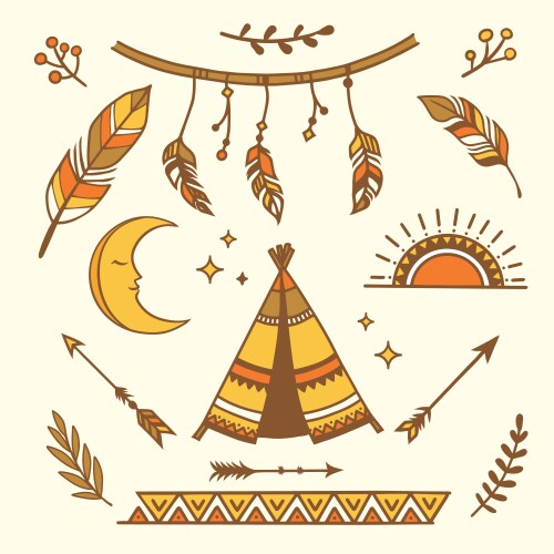 Hand drawn boho element set Royalty Free Vector Image