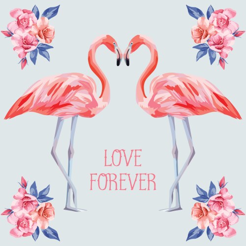 Pink Flamingos & Roses - Love Forever Vector Image