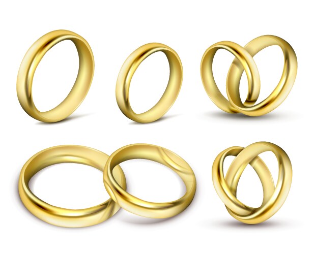 Gold wedding rings pair 3d realistic icons Vector Image