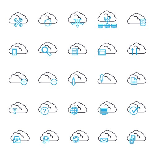 Cloud computing line style icon set design vector image