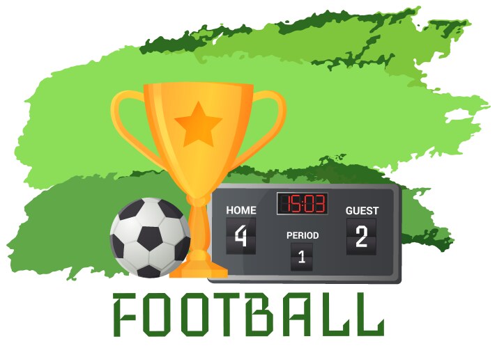 Gold cup near football ball poster of sport game Vector Image
