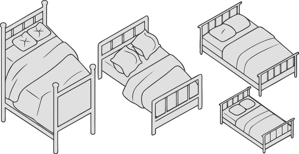 Isometric Bed Line Art Collection Vector Image