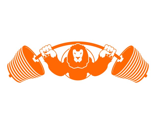 Lion Emblem with Barbell - Gym Logo Vector Image