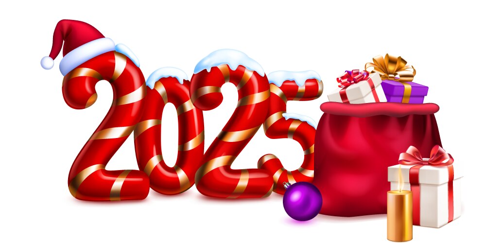Colorful number 2025 with gift boxes on a white Vector Image