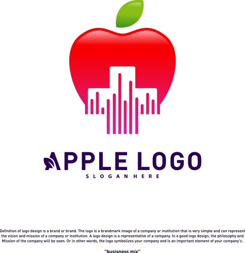 Apple with medical plus logo design concept vector image