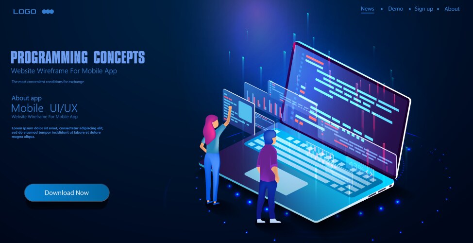 Concept of app development and programming Vector Image