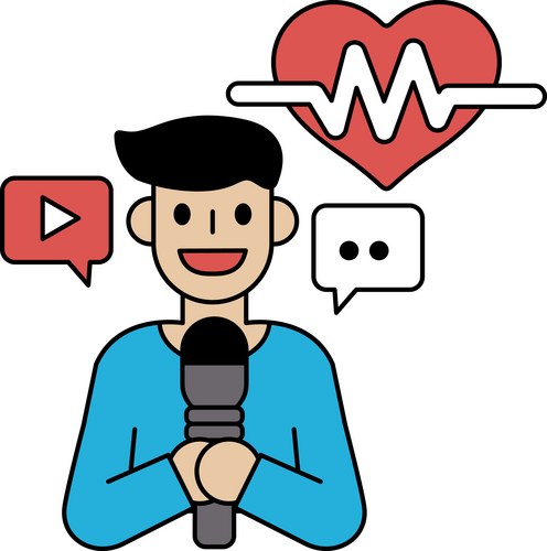 A man is holding microphone and smiling Vector Image