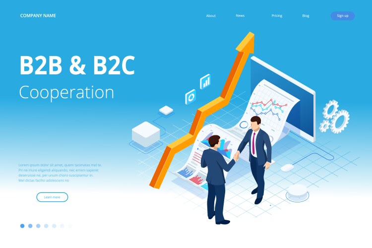 Isometric business to marketing b2b vector image