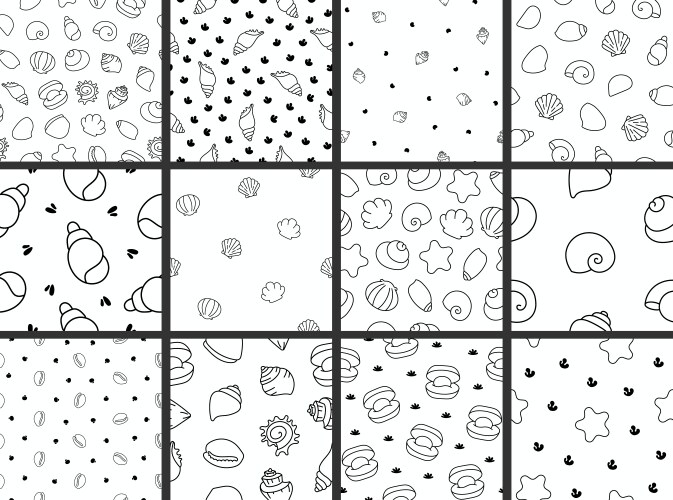 Marine seashell seamless pattern coloring page Vector Image