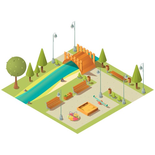 3d isometric plants trees bushes palms Royalty Free Vector