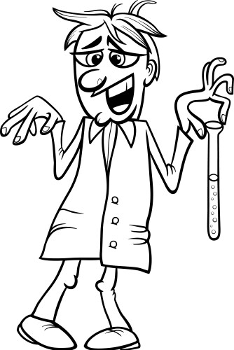 Crazy scientist cartoon coloring page vector image