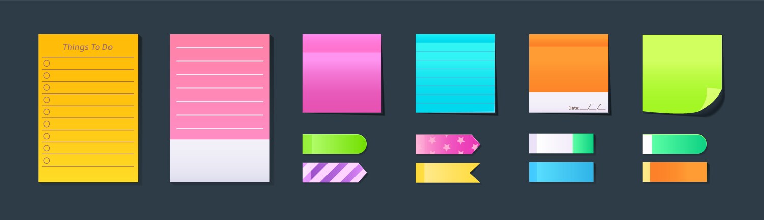 Sticky notebook paper set colorful memo blank vector image