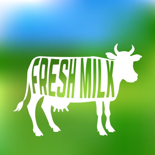 Cow silhouette with text inside about fresh milk vector image