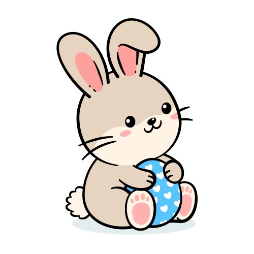 Cute grey easter bunny rabbit hugging egg Vector Image
