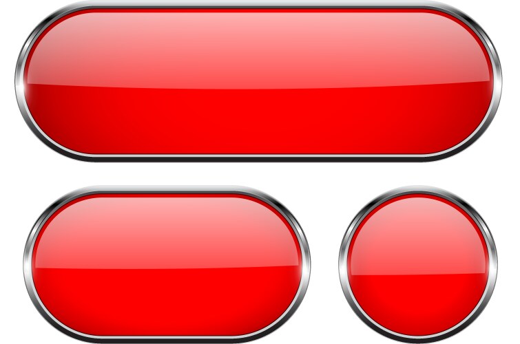 red glass buttons with chrome frame 3d icons vector image