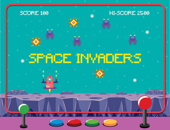 Pixel space game interface with invaders vector image