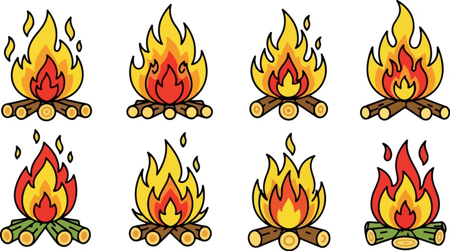 Collection of stylized campfire Vector Image