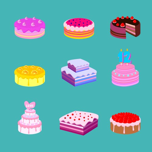 Cakes icon collection with different types Vector Image