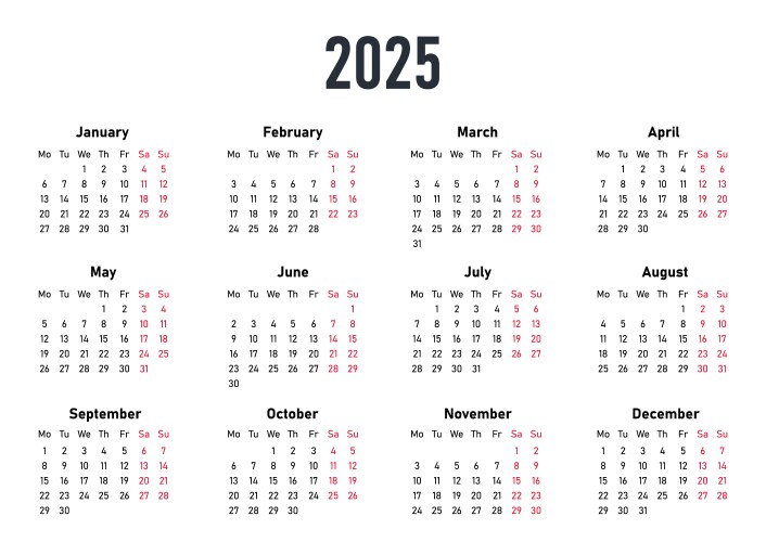 white calendar 2025 vector image