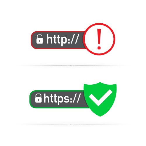 Http and https protocols on shield white vector image