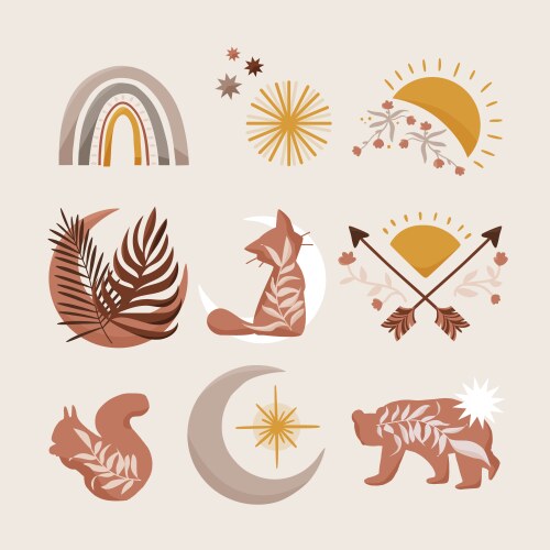 Hand drawn boho element set Royalty Free Vector Image