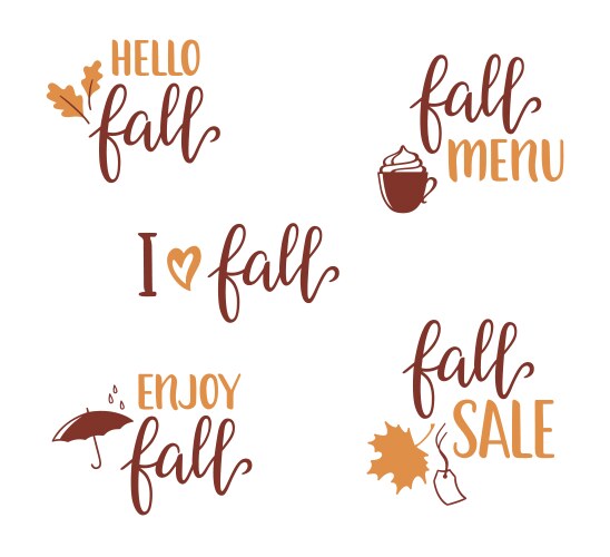 Love Fall Lettering Love calligraphy set Royalty Free Vector Image