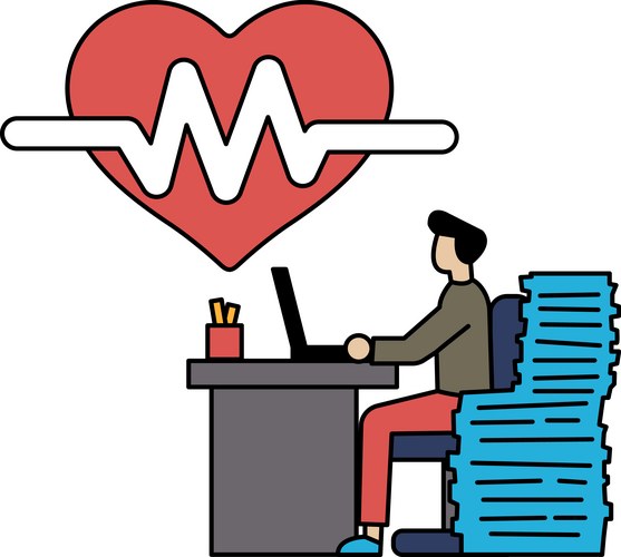 A man is sitting at desk with laptop Vector Image