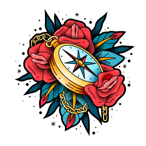 Antique Compass Rose Tattoo Vector Image