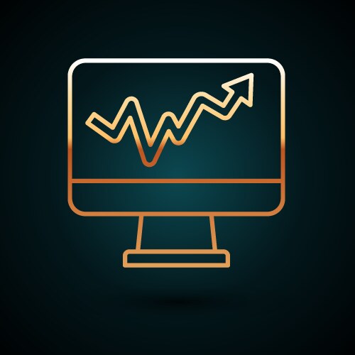 Gold line computer monitor with graph chart icon vector image