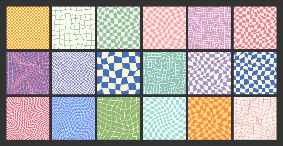 Groovy checkered pattern colorful distorted tiled vector image