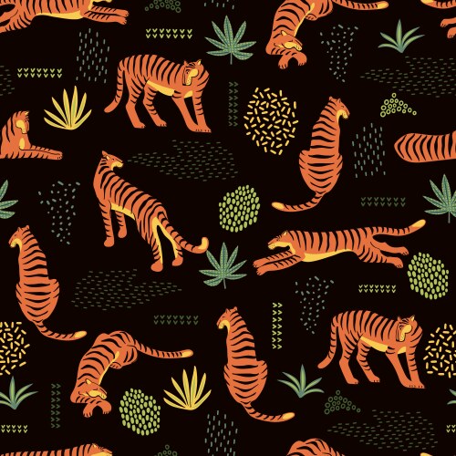 Seamless exotic pattern with tigers and abstract vector image